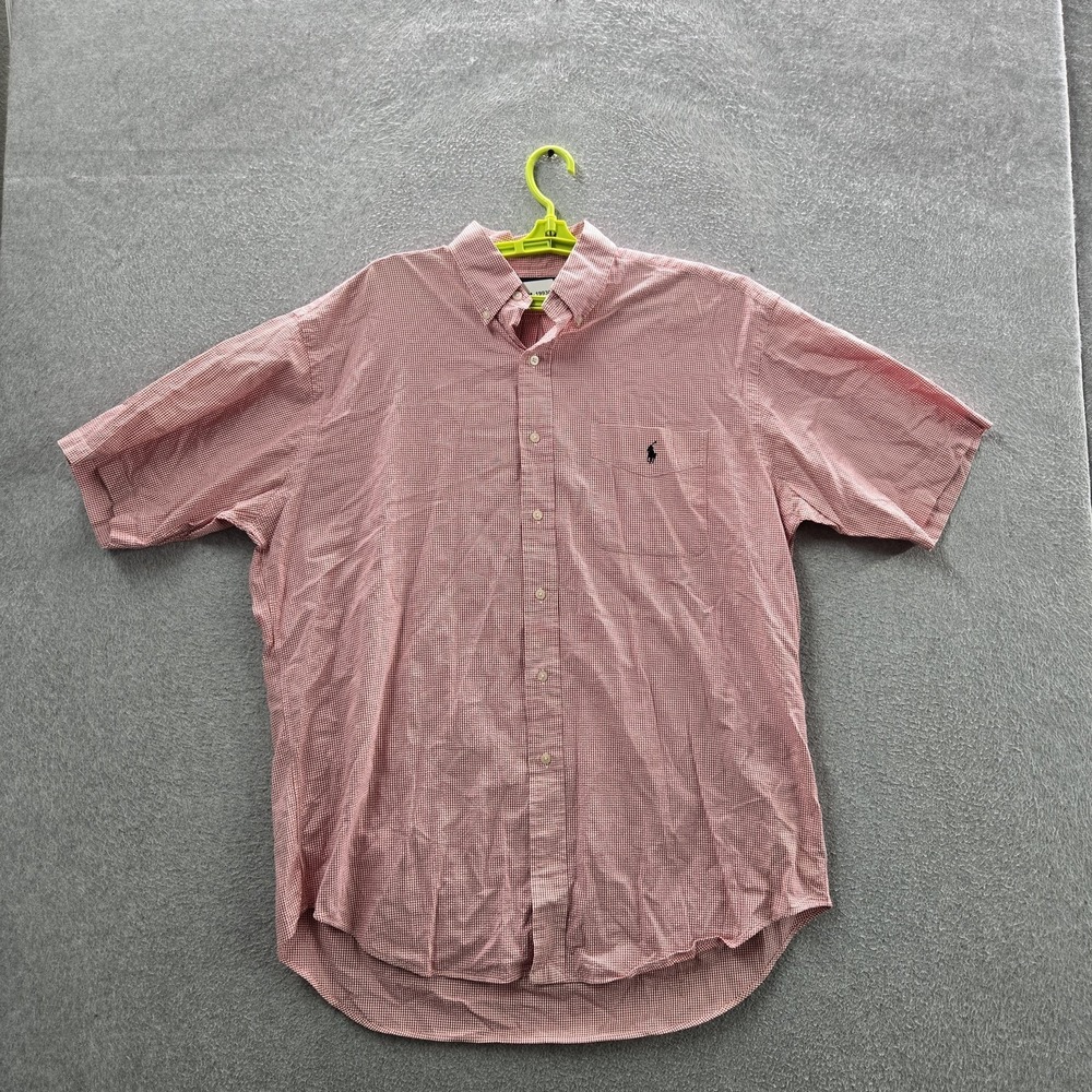 VINTAGE Ralph Lauren Men Button Up Shirt L Red Embroidered Plaid Tilden Golf